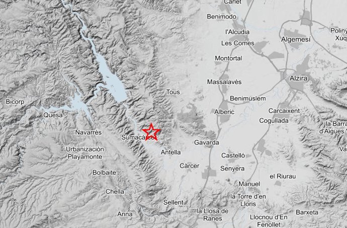 Sumacàrcer (Valencia) registra un terremoto de 2,5 grados de magnitud sin incidencias, el segundo en cuatro días