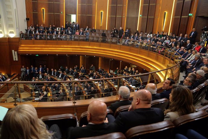 January 9, 2025, Beirut, Beirut, Lebanon: Lebanese deputies, officials and foreign ambassadors attend a legislature session to elect a president at the Parliament building. LebanonĂ˘ââ˘s parliament elected the US-backed army chief to be the countryĂ˘â