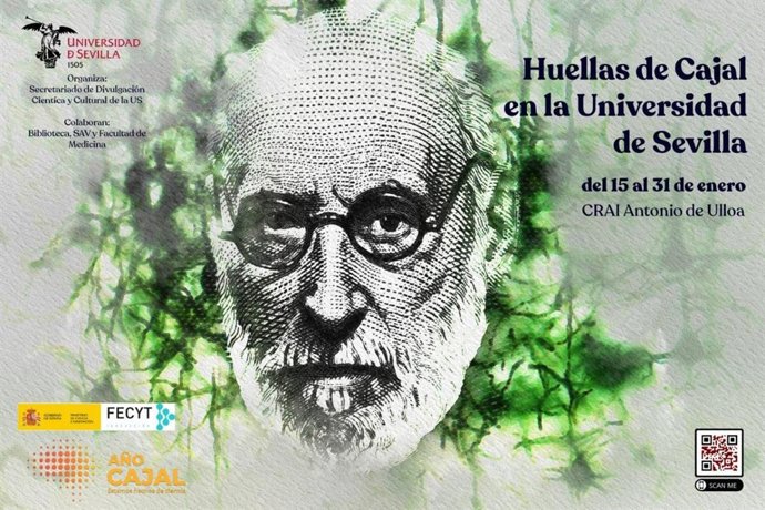 Cartel de la exposición sobre Ramónb y Cajal que se podrá ver en el CRAI Antonio Ulloa de la Universidad de Sevilla.