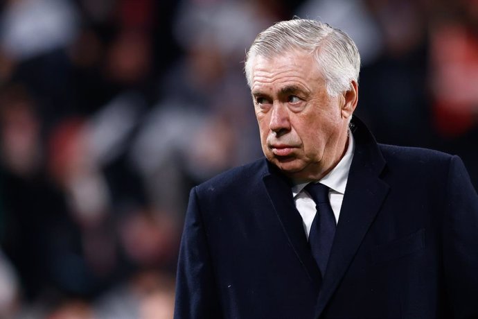 Carlo Ancelotti, head coach of Real Madrid, looks on during the Spanish League, LaLiga EA Sports, football match played between Rayo Vallecano and Real Madrid at Estadio de Vallecas on December 14, 2024, in Madrid, Spain.