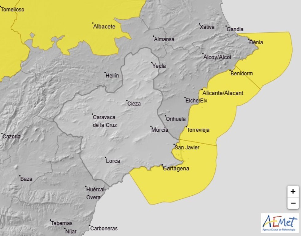 La Aemet activa un aviso de nivel amarillo por fenómenos costeros para este martes en Cartagena