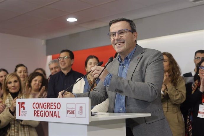 El secretario general del PSOE de Extremadura, Miguel Ángel Gallardo, este pasado sábado tras ser reelegido en las primarias del partido