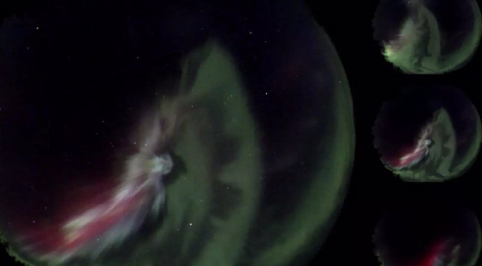 Imágenes de la aurora boreal que muestran la emisión continua estructurada.