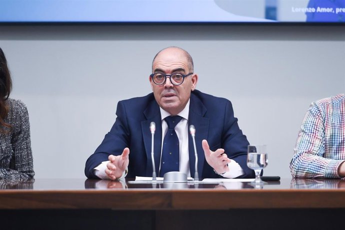 El presidente de ATA, Lorenzo Amor, durante una rueda de prensa, en la sede de ATA, a 13 de enero de 2025, en Madrid (España).