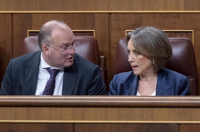 Archivo - El portavoz del PP en el Congreso, Miguel Tellado, y la secretaria general del PP, Cuca Gamarra, durante una sesión plenaria, a 12 de diciembre de 2024, en Madrid (España).  El Pleno del Congreso debate hoy los textos alternativos presentados po