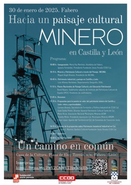 Cartel anunciador de la jornada de debate sobre un proyecto integral del patrimonio minero en León y Palencia.