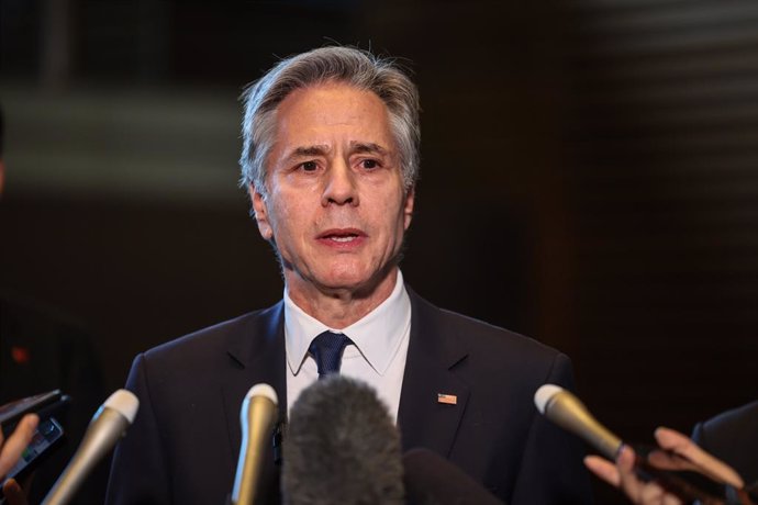 January 7, 2025, Tokyo, Japan: U.S. Secretary Of State Anthony Blinken speaks to the media on the sidelines of a meeting with Japan's Prime Minister Shigeru Ishiba and Chief Cabinet Secretary Yoshimasa Hayashi in Tokyo, Japan. Blinken is on a whirlwind vi