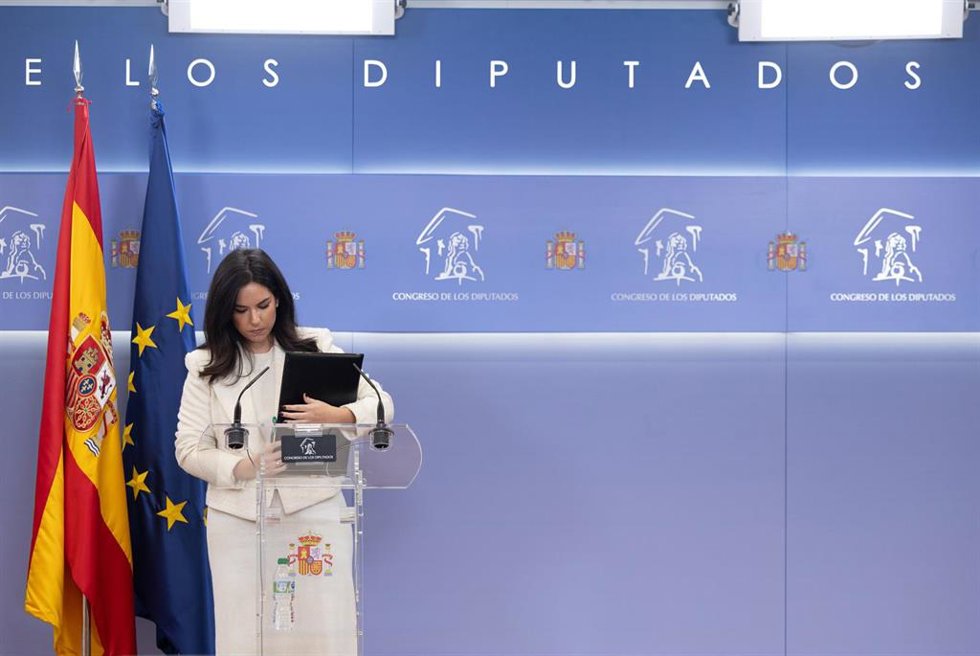 La portavoz de VOX en el Congreso, Pepa Millán, durante una rueda de prensa