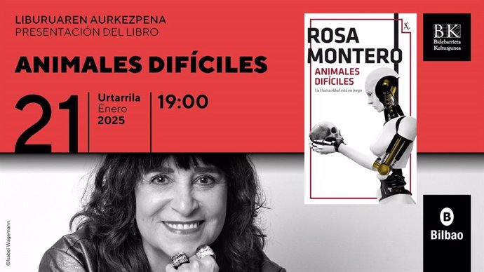 Imagen del cartel promocional de la presentación  de la novela de Rosa Montero.