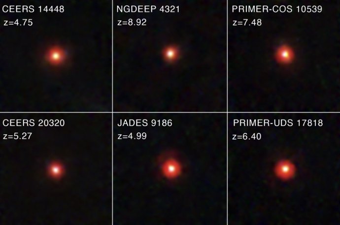 Un equipo de astrónomos examinó datos del telescopio espacial James Webb de múltiples estudios para compilar una de las muestras más grandes de “pequeños puntos rojos” hasta la fecha.