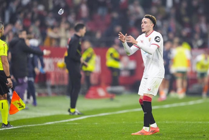 Ruben Vargas of Sevilla FC gestures during the Spanish league, La Liga EA Sports, football match played between Sevilla FC and Valencia CF at Ramon Sanchez-Pizjuan stadium on January 11, 2025, in Sevilla, Spain.