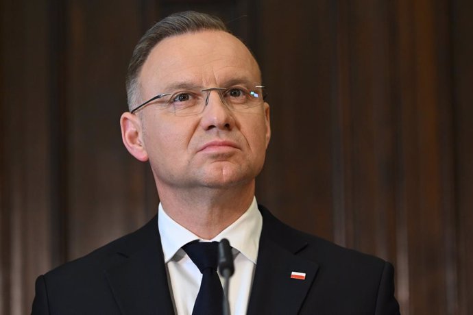 Archivo - May 28, 2024, Prague, Czech Republic: Polish president Andrzej Duda is seen during the press conference prior to the working dinner. Prime Minister of the Czech Republic Petr Fiala hosts a working dinner for security cooperation in Prague. Czech