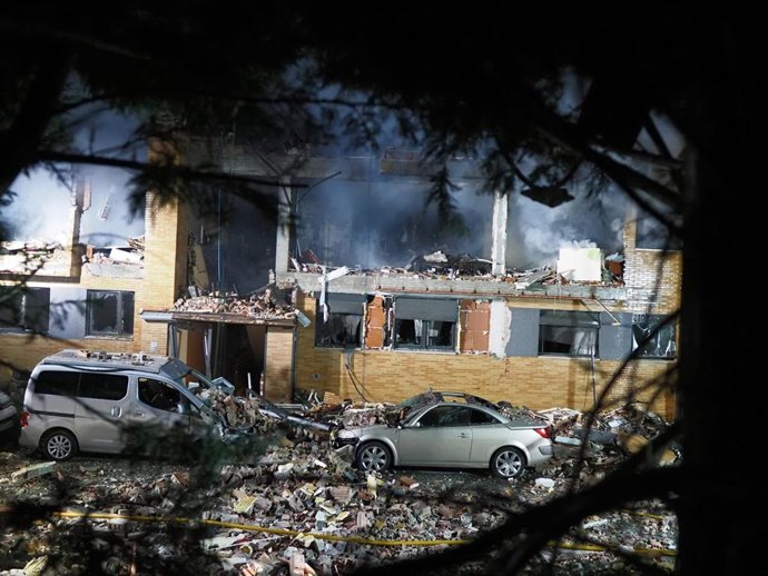 Estado en el que ha quedado el edificio afectado por una explosión de gas en Noáin