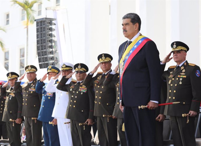 El presidente de Venezuela, Nicolás Maduro, durante el acto de toma de posesión, en la sede de la Asamblea Nacional, a 10 de enero de 2025, en Caracas (Venezuela). El presidente de Venezuela ha tomado posesión de su cargo tras las elecciones del pasado 28