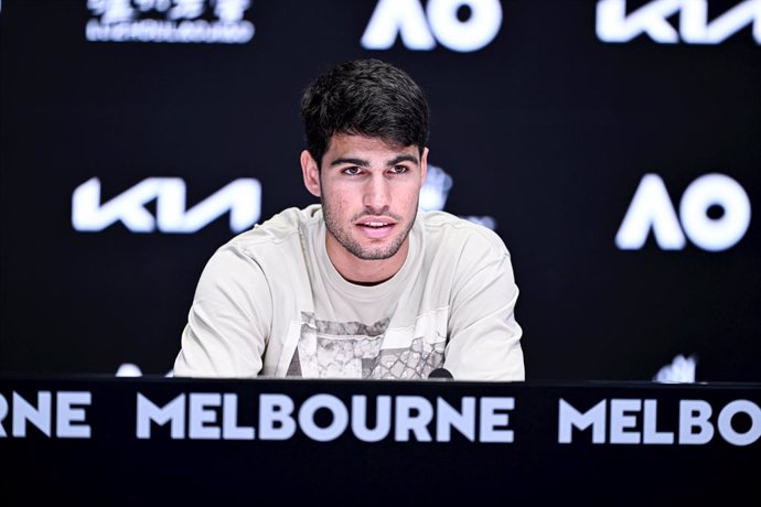 Archivo - Carlos Alcaraz during a press conference during the Australian Open AO 2024 Grand Slam tennis tournament on January 24, 2024 at Melbourne Park in Melbourne, Australia. Photo Victor Joly / DPPI