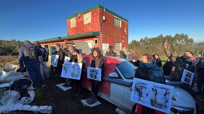 La protesta de más de 100 personas evita de momento la devolución de cinco vacas "maltratadas" a su dueño