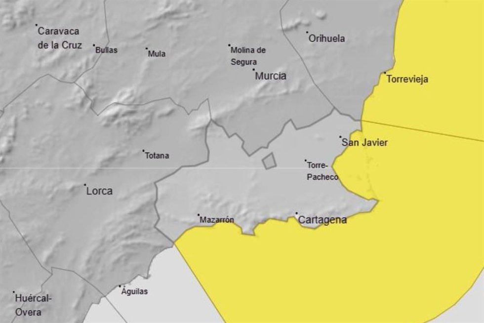 Cartagena y Mazarrón, en aviso de nivel amarillo este viernes por fenómenos costeros