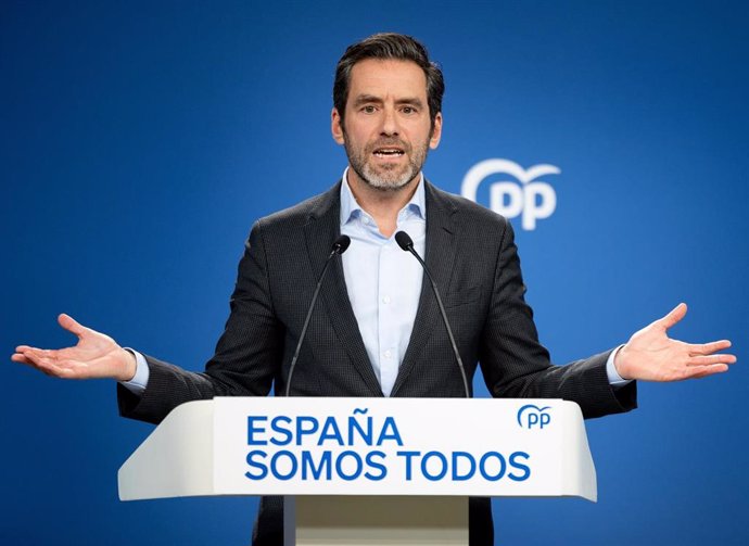 El vicesecretario de Cultura y portavoz del Partido Popular, Borja Sémper, durante una rueda de prensa posterior a la reunión del Comité de Dirección del Partido Popular, en la sede nacional del PP, a 7 de enero de 2024, en Madrid (España). La rueda de pr