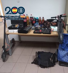 Objetos recuperados por la Policía Nacional.