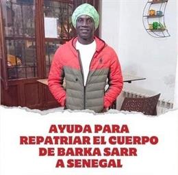 Detalle del cartel con el que se pedía colaboración para costear la repatriación de Barka Sarr.