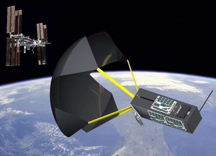 Ilustración del sistema Exo-Brake para desorbitar satélites