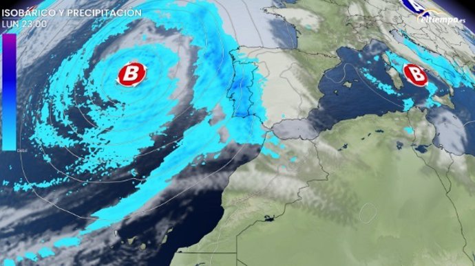 Una gran borrasca atlántica llegaría el lunes al oeste de la Península.