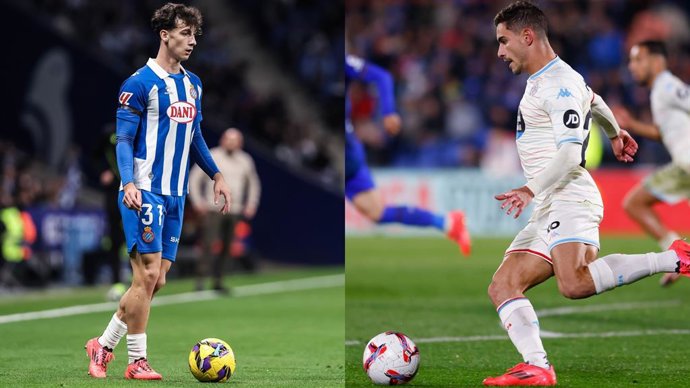 Los futbolistas Antoniu Roca (RCD Espanyol) y Lucas Rosa (Real Valladolid).