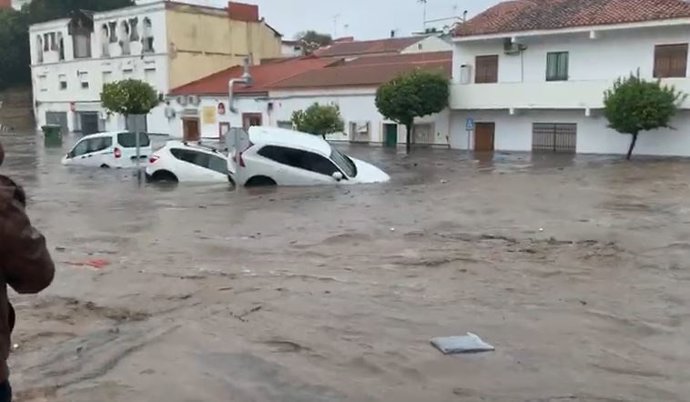 Archivo - Inundaciones por una fuerte tromba de agua en Nerva (Huelva)