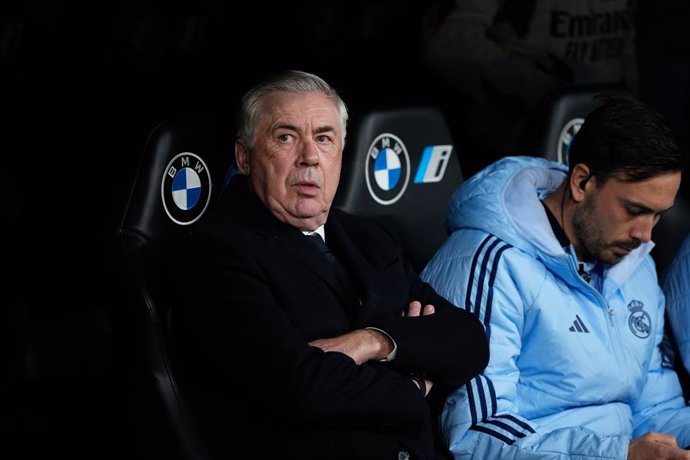 Carlo Ancelotti, head coach of Real Madrid, looks on during the Spanish Cup, Copa del Rey, round of 16 football match played between Real Madrid and RC Celta de Vigo at Santiago Bernabeu stadium on January 16, 2025, in Madrid, Spain.