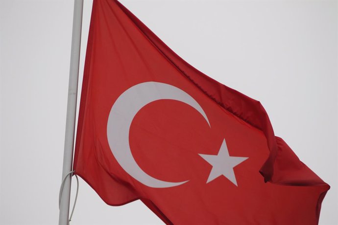 Archivo - October 10, 2024, Saint Petersburg, Russia: The national flag of the Republic of Turkey, fluttering in the wind on a flagpole in Saint Petersburg, Russia.