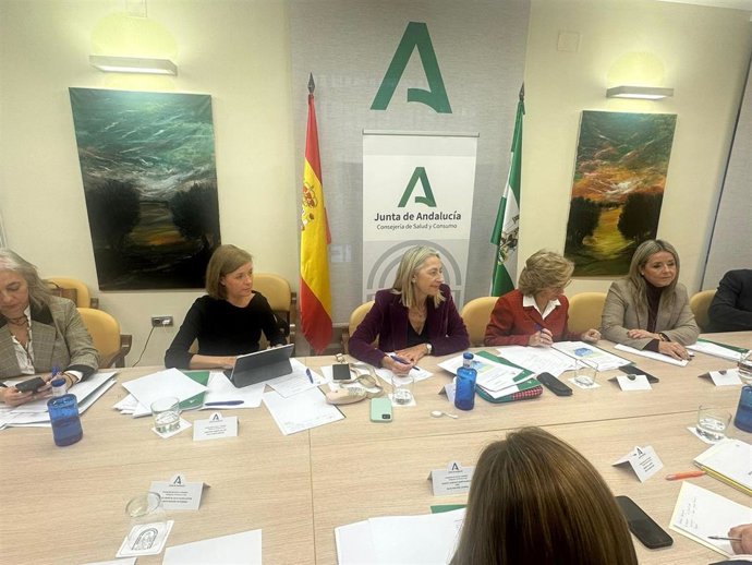 Rocío Hernández (c) en la reunión con responsables de las áreas sanitarias de la provincia de Jaén.