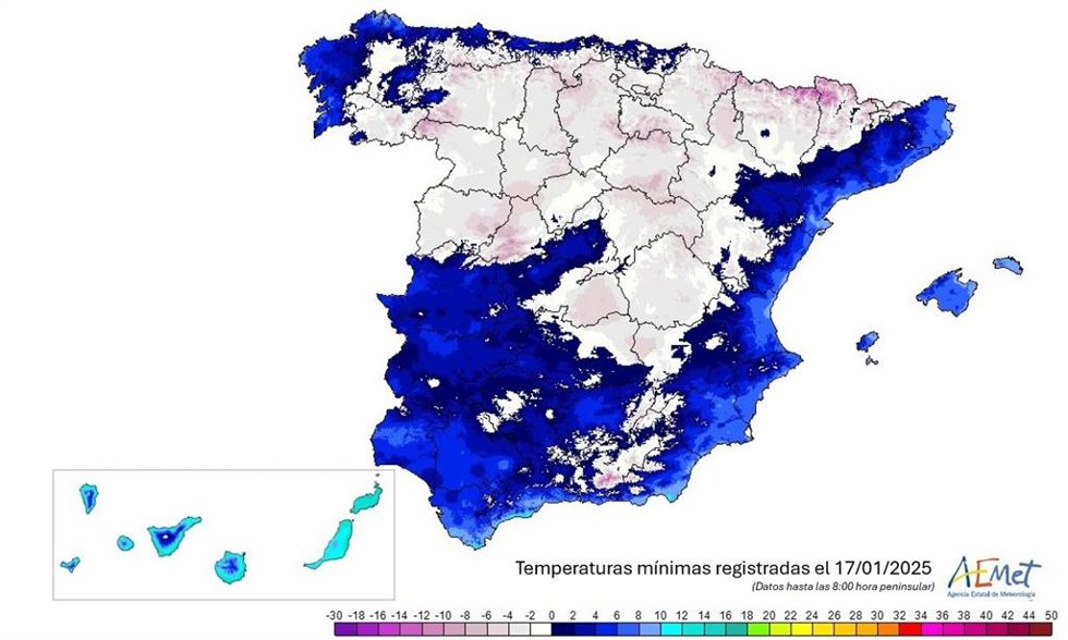 Las heladas más intensas del viernes han estado en Sierra Nevada y Pirineos, pero en meseta norte se ha bajado de -7C.