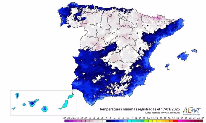 Las heladas más intensas del viernes han estado en Sierra Nevada y Pirineos, pero en meseta norte se ha bajado de -7ºC.