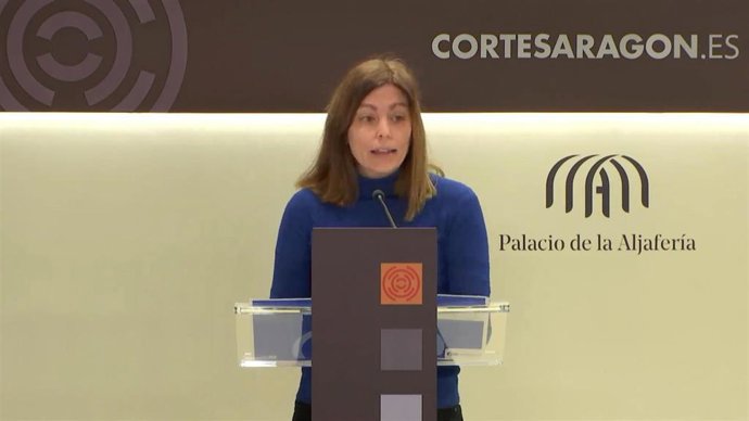 La portavoz de Ciencia del PP en las Cortes, Elena Artieda, en la rueda de prensa de este viernes en las Cortes de Aragón