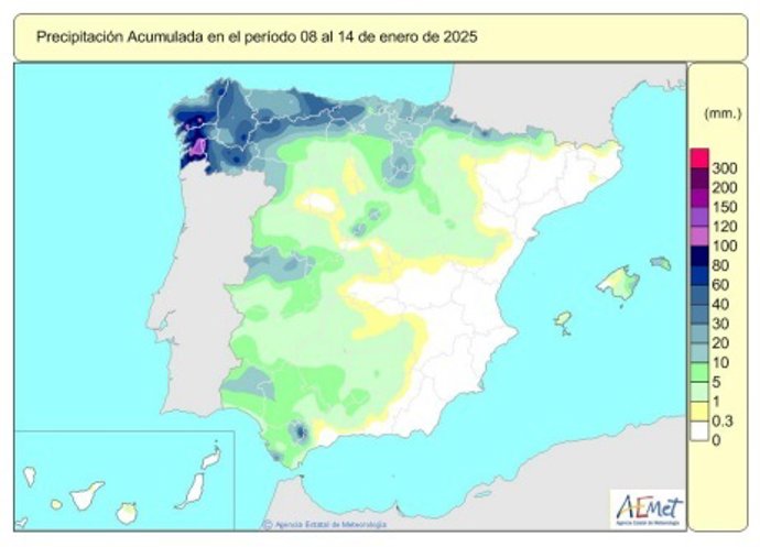 Las lluvias acumuladas desde octubre se cifran en 230 l/m2, alrededor de un 10% menos de lo normal.