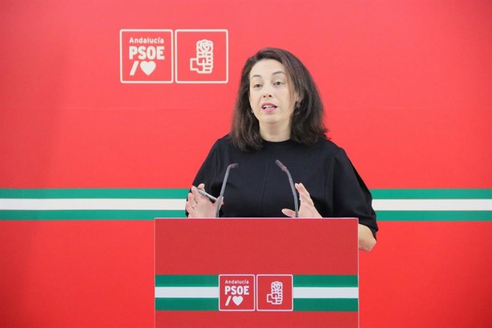 La secretaria de Igualdad del PSOE-A, Mercedes Gámez, en rueda de prensa.