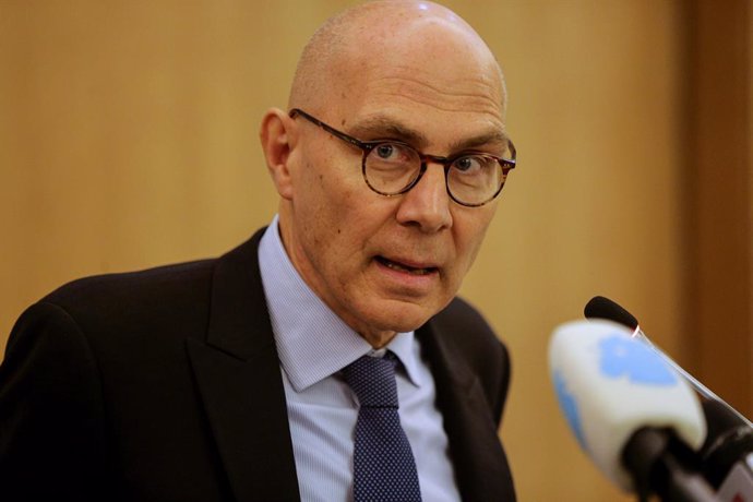 January 16, 2025, Beirut, Beirut, Lebanon: United Nations High Commissioner for Human Rights Volker Turk addresses journalists during a press conference to conclude a two-day visit to Syria and Lebanon in Beirut. Turk called for a resumption of an indepen