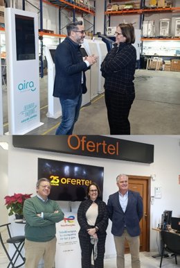La presidenta del Imdeec, Blanca Torrent, visita las empresas Ofertel y EOS Ibérica, que cumplen 25 y 30 años de andadura, respectivamente.