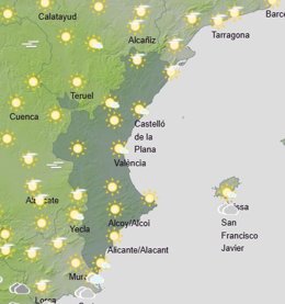Archivo - Mapa de predicción del tiempo en la Comunitat Valenciana de este sábado