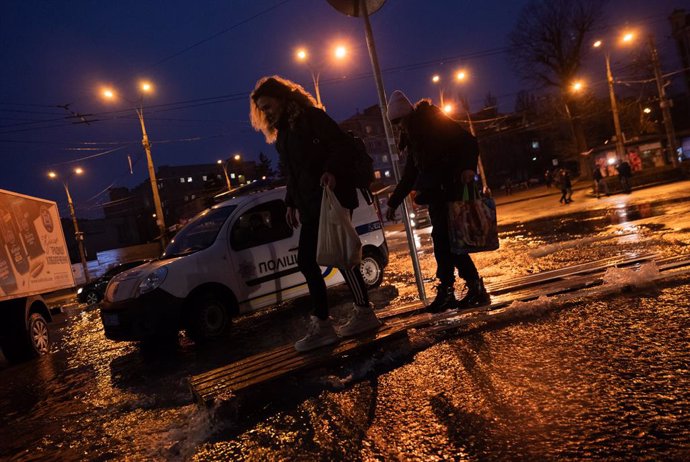 January 18, 2025: The streets were flooded after an early morning attack that damaged infrastructure in Kyiv, Ukraine, on January 18, 2025.