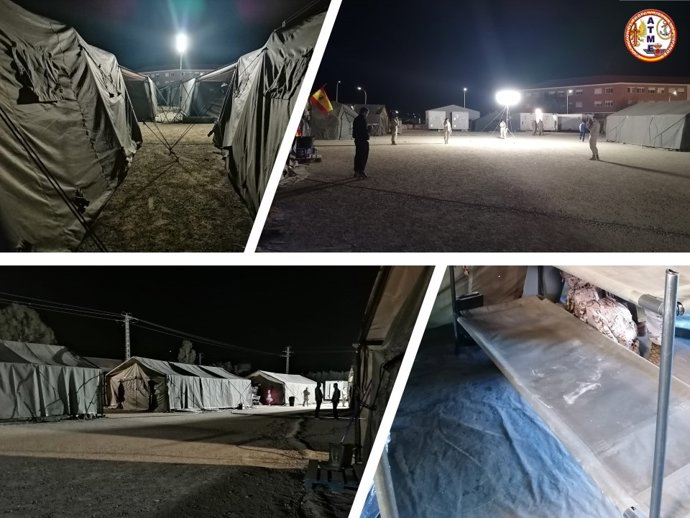 Fotomontaje de ATME con varias imágenes que describen las condiciones en las que descansan militares alojados en la Base 'Jaime I' de Bétera(Valencia)
