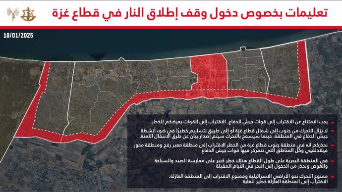 Mapa de la zona de seguridad en la Franja de Gaza