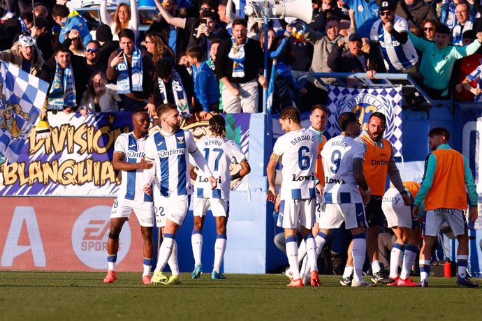 Matija Nastasic of CD Leganes celebrates a goal during the Spanish League, LaLiga EA Sports, football match played between CD Leganes and Atletico de Madrid at Butarque stadium on January 18, 2025, in Leganes, Madrid, Spain.