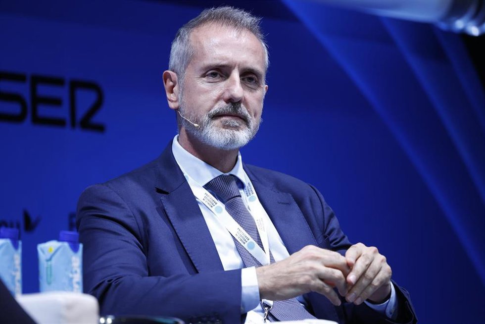 Archivo - El presidente de Indra, Marc Murtra, interviene durante la apertura del evento 'World in Progress' de Grupo Prisa, a 14 de octubre de 2024, en Barcelona, Cataluña (España).