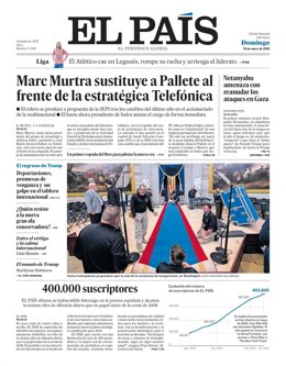 Portada del diario El País para el domingo 19 de enero de 2025.