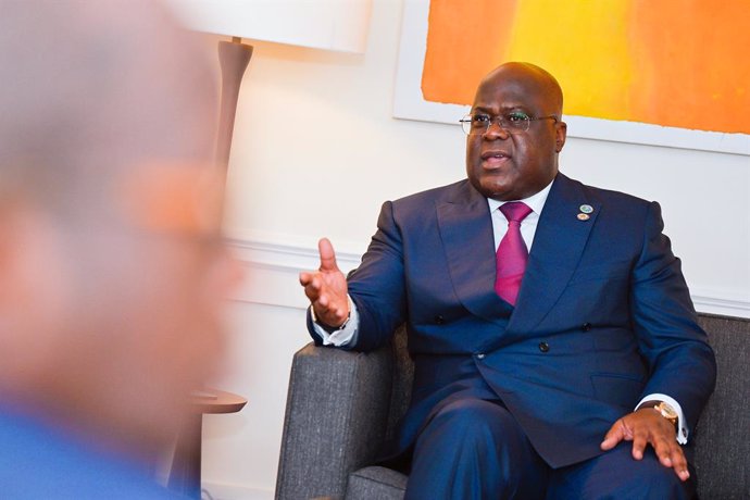 Archivo - DRC Congo President Felix Tshisekedi pictured in action during a meeting at the residence of the Permanent Representative of Belgium during the 77th session of the United Nations General Assembly (UNGA 77), in New York City, United States of Ame