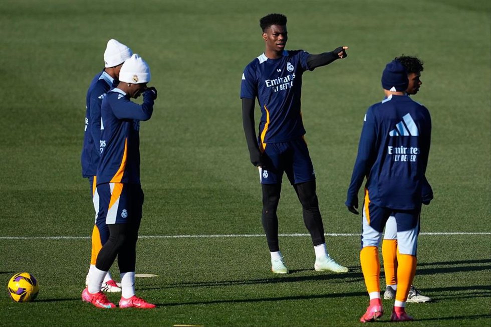 Aurélien Tchouaméni en un entrenamiento del Real Madrid