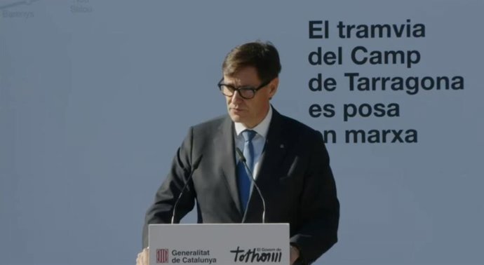 El presidente de la Generalitat, Salvador Illa, en el acto de preentación de la primera fase del tranvía del Camp de Tarragona