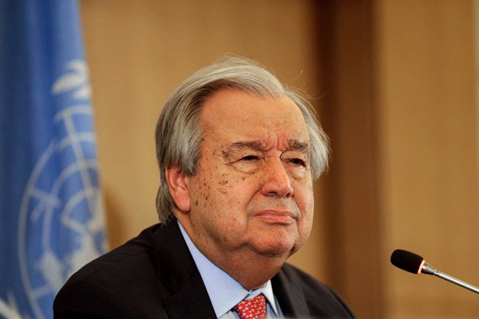 January 18, 2025, Beirut, Beirut, Lebanon: United Nations chief Antonio Guterres gestures as he addresses journalists during a press conference to conclude his two-day visit to Lebanon. Guterres said a ''more hopeful'' future awaits Lebanon after meeting 