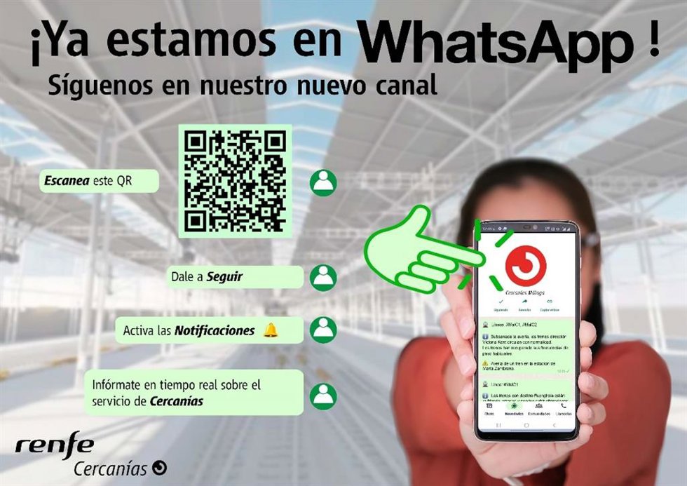 Renfer ha informado de que Cercanías Málaga abre un canal de WhatsApp para informar en tiempo real a los viajeros